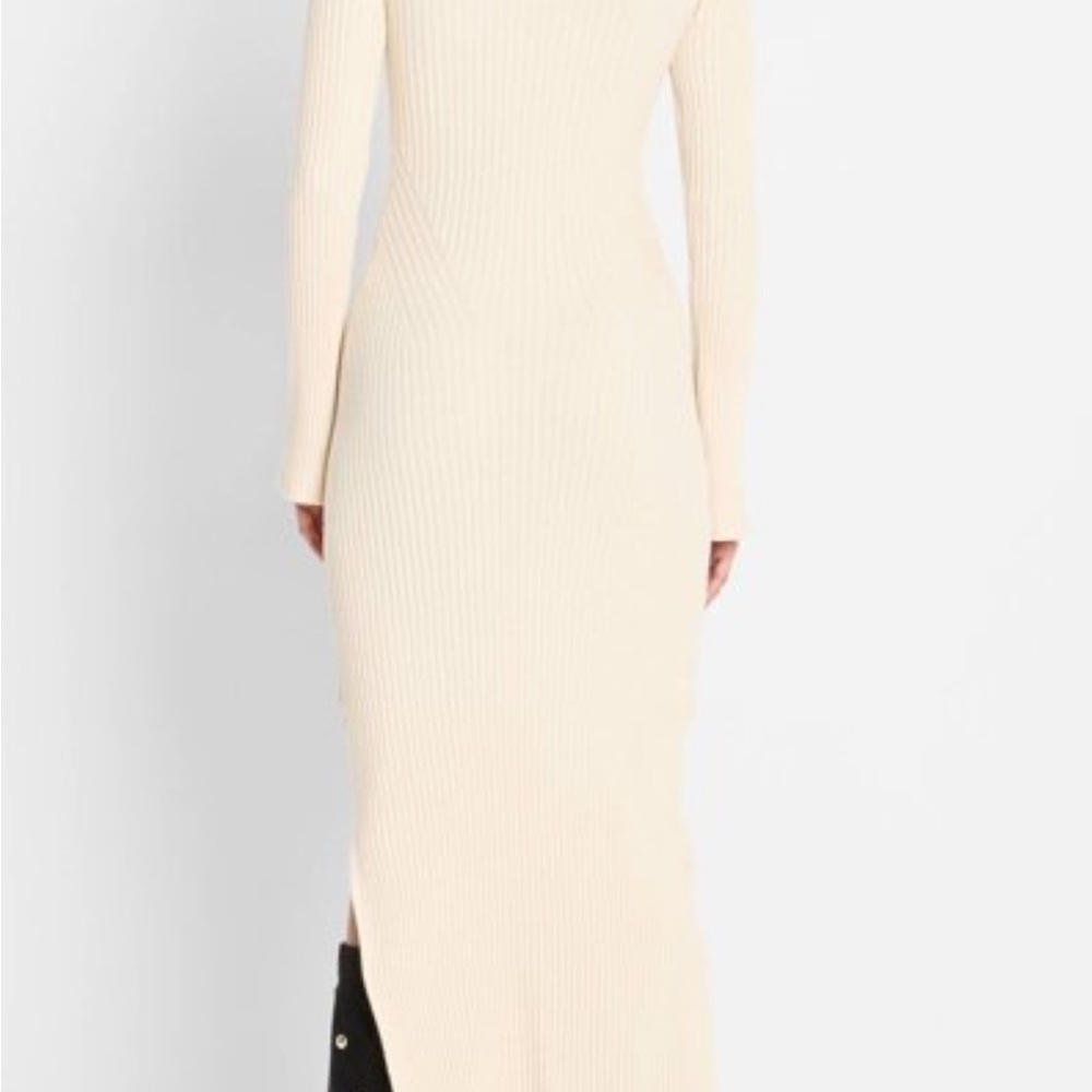 Cream Ribbed Maxi Dress with Decorative Keyhole Rings - Picture 2 of 2